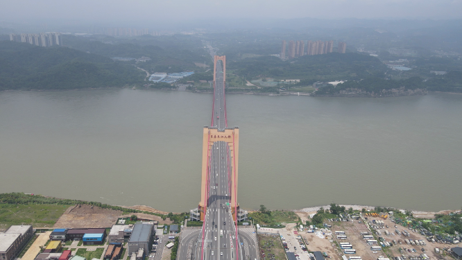 城市航拍湖北宜昌至喜长江大桥 