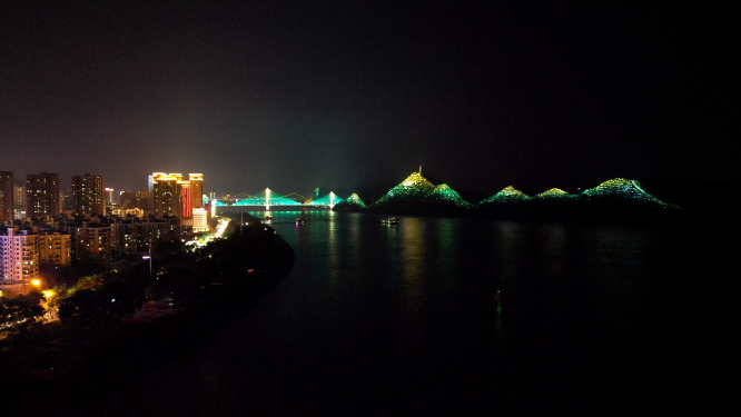 城市航拍湖北宜昌跨长江大桥夜景