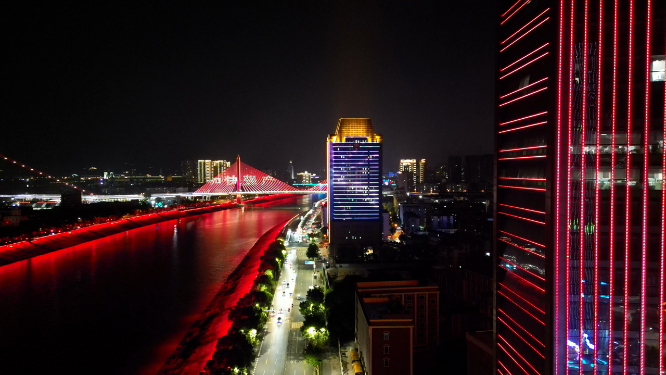 城市航拍湖北宜昌跨长江大桥夜景