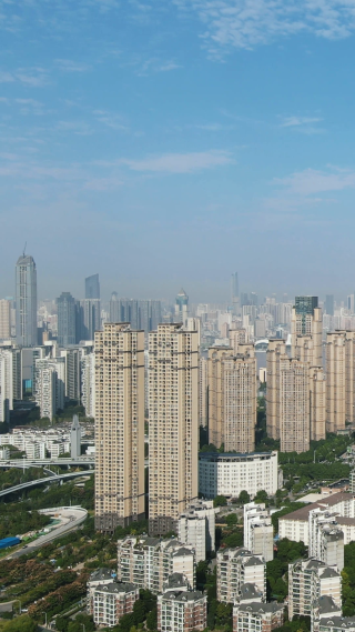 城市航拍湖北武汉城市高楼建筑竖屏