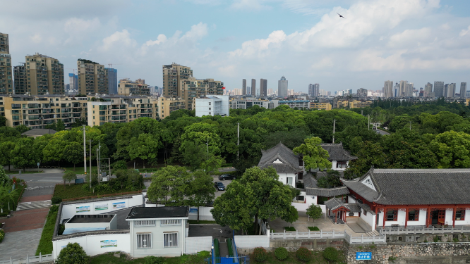 城市航拍湖北荆州万寿园万寿塔