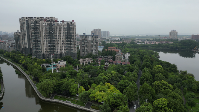 城市航拍湖北荆州九龙渊公园