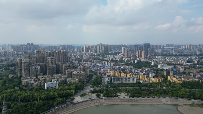 城市航拍湖北荆州城市建设