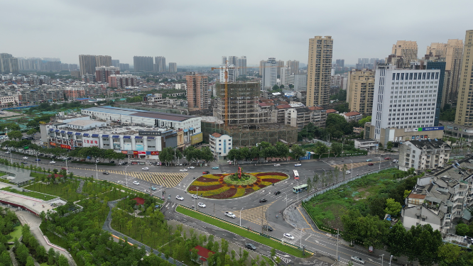 城市航拍湖北荆州城市交通
