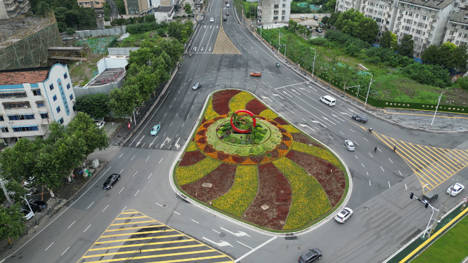城市航拍湖北荆州城市交通