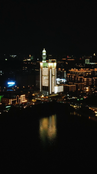 城市航拍湖南交警大楼夜景灯光