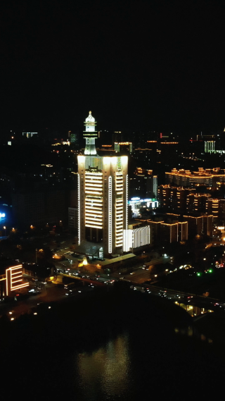 城市航拍湖南交警大楼夜景灯光