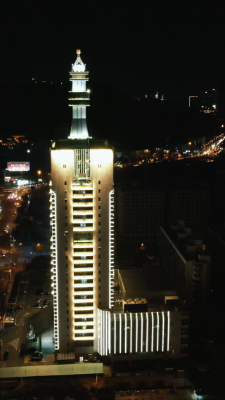 城市航拍湖南交警大楼夜景灯光