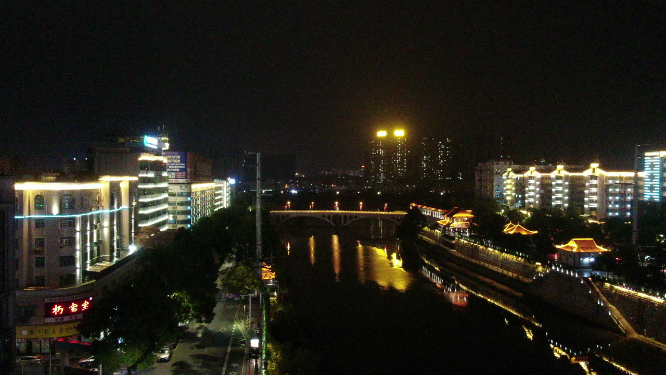 城市航拍湖南娄底城市夜景