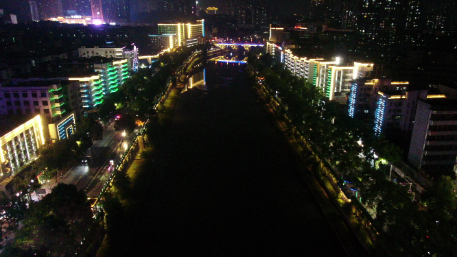 城市航拍湖南娄底城市夜景