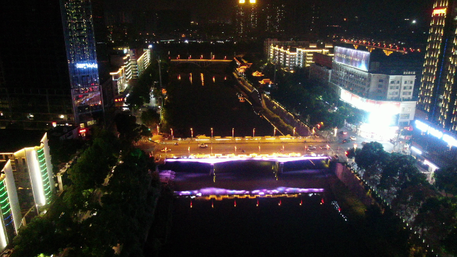 城市航拍湖南娄底城市夜景