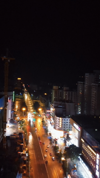 城市航拍湖南岳阳巴陵西路商业街夜景