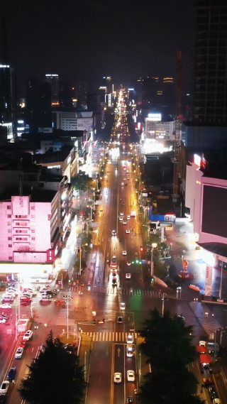 城市航拍湖南岳阳巴陵西路商业街夜景