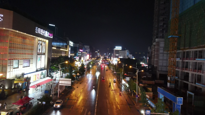 城市航拍湖南岳阳巴陵西路夜景