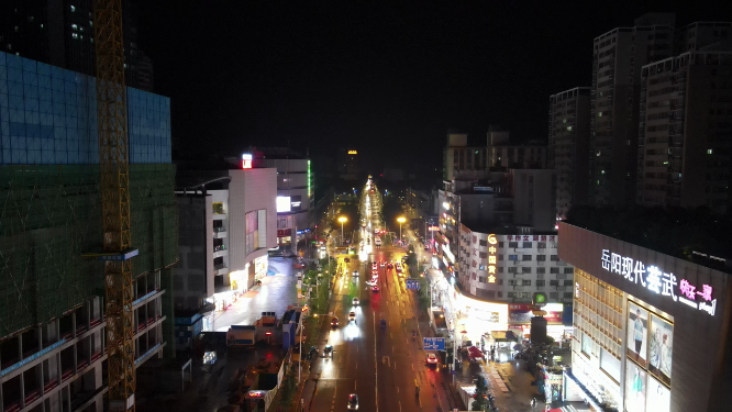 城市航拍湖南岳阳巴陵西路夜景