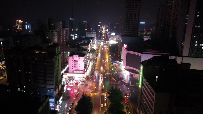城市航拍湖南岳阳巴陵西路夜景