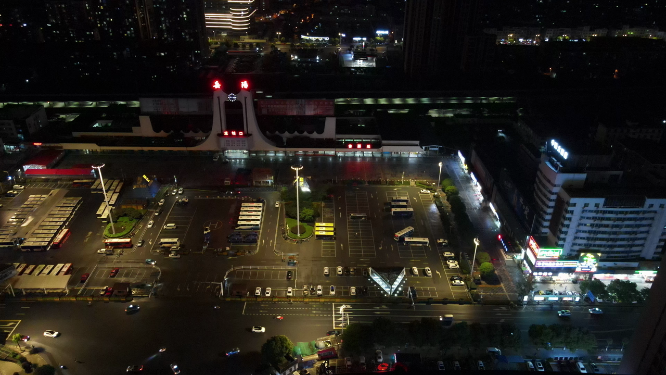 城市航拍湖南岳阳火车站夜景