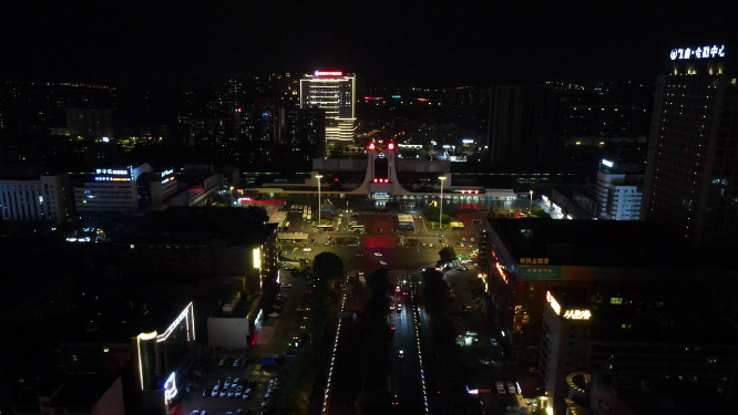 城市航拍湖南岳阳火车站夜景