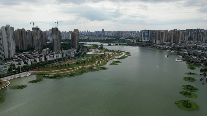 城市航拍湖南常德城市建设