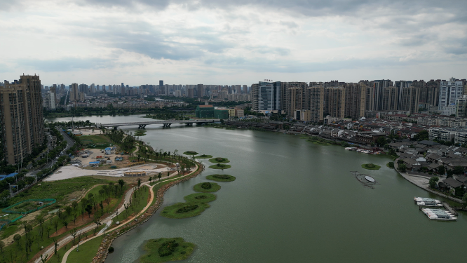 城市航拍湖南常德城市建设