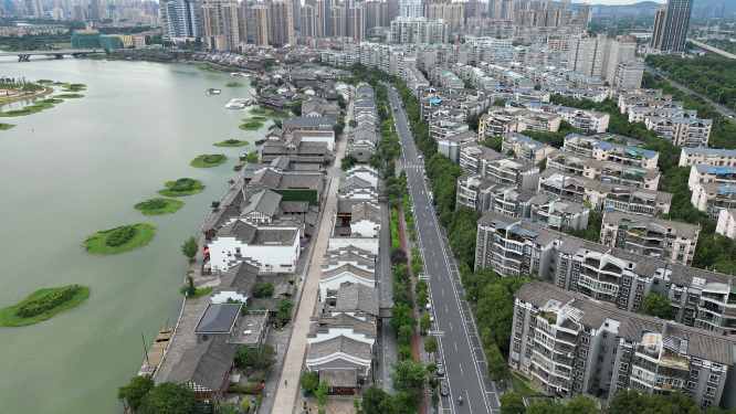 城市航拍湖南常德大小河街 