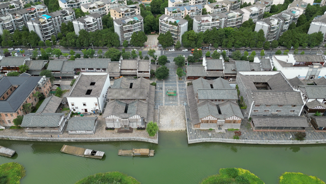 城市航拍湖南常德大小河街 