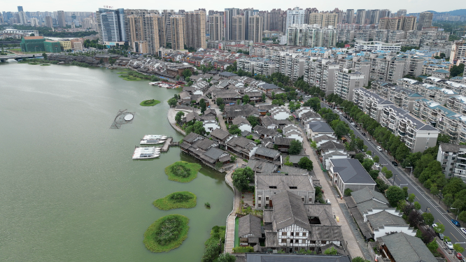城市航拍湖南常德大小河街