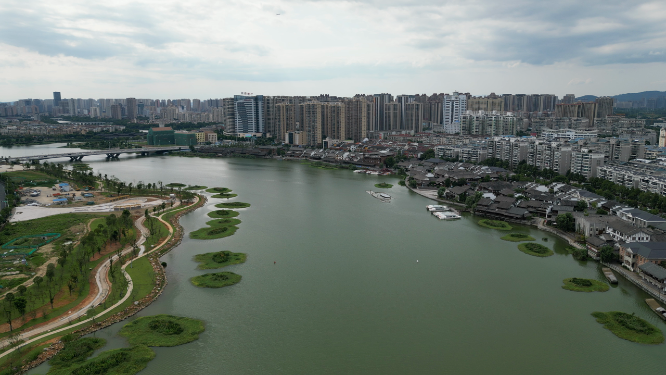 城市航拍湖南常德大小河街