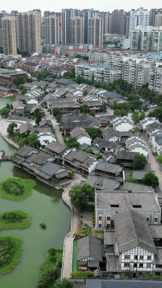 城市航拍湖南常德大小河街