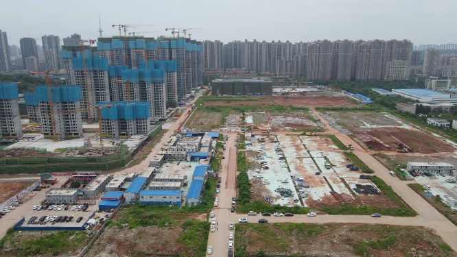 城市航拍湖南株洲城市建设施工工地