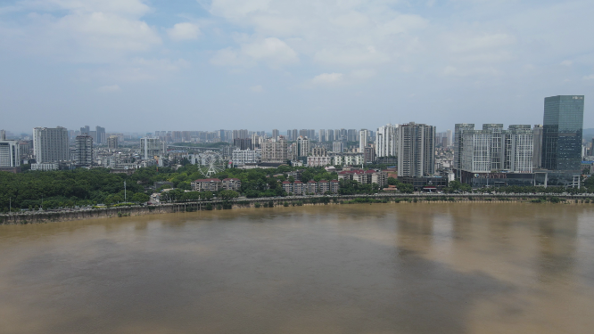 城市航拍湖南株洲城市风光天际线
