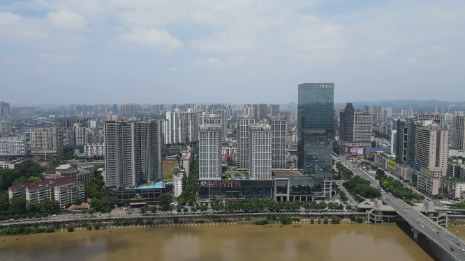 城市航拍湖南株洲城市风光天际线