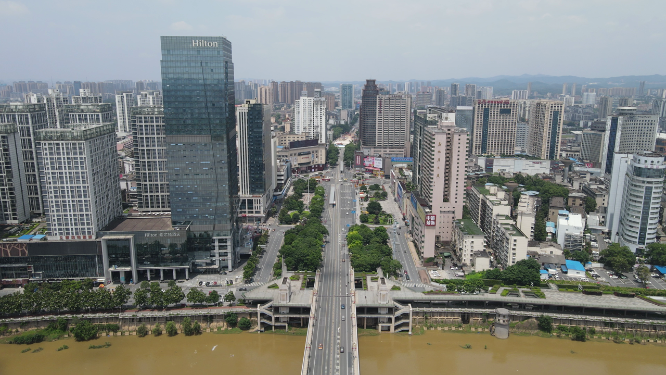 城市航拍湖南株洲城市风光天际线