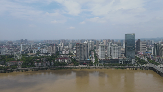 城市航拍湖南株洲城市风光天际线