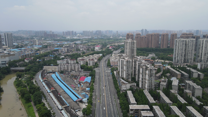 城市航拍湖南株洲城市风光天际线
