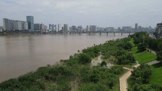 城市航拍湖南株洲湘江洪水
