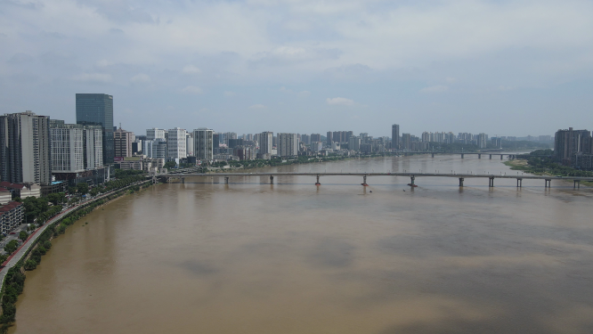 城市航拍湖南株洲湘江洪水