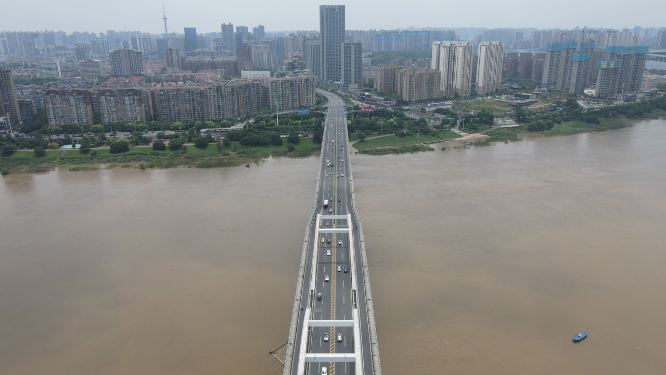 城市航拍湖南株洲湘江洪水