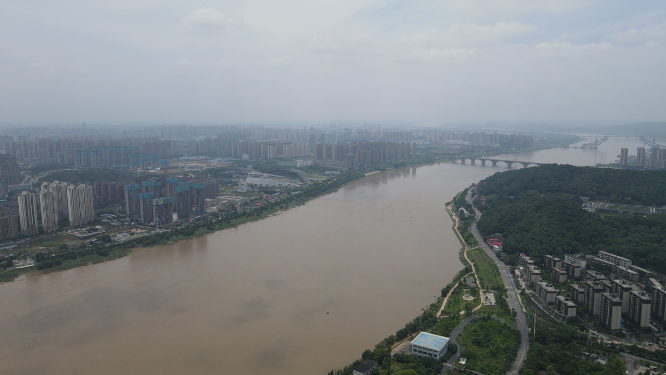 城市航拍湖南株洲湘江洪水
