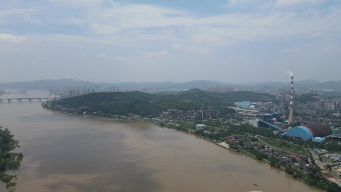城市航拍湖南株洲湘江洪水