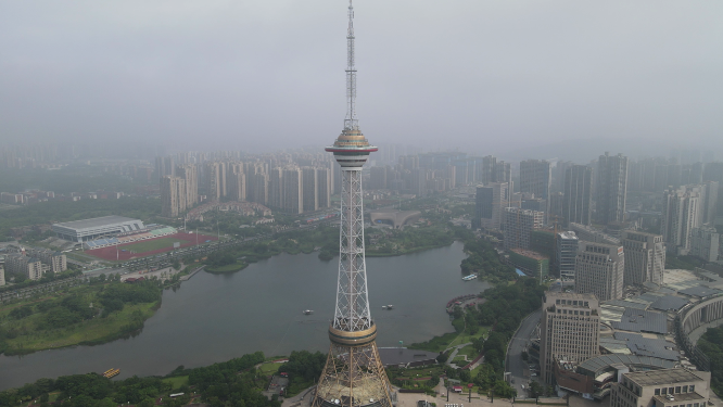 城市航拍湖南株洲神龙塔地标建筑