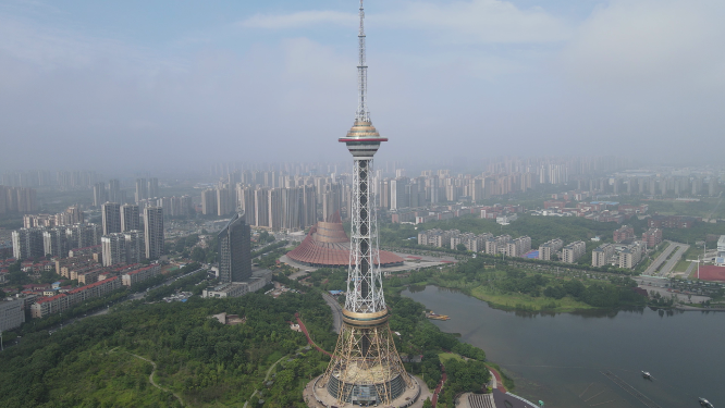 城市航拍湖南株洲神龙塔地标建筑