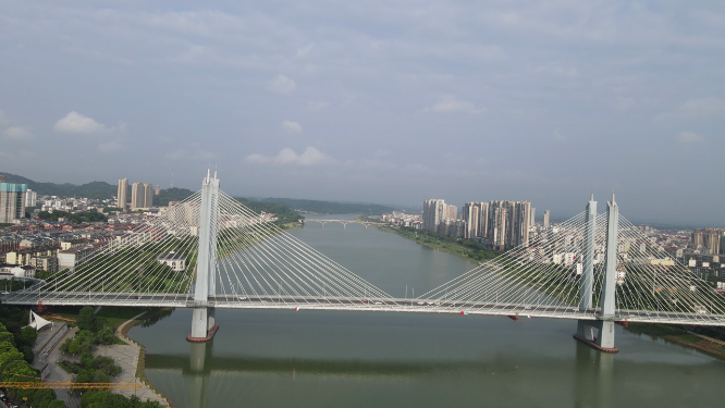 城市航拍湖南益阳九洲大桥 