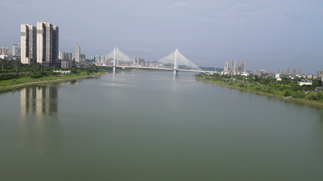 城市航拍湖南益阳九洲大桥 