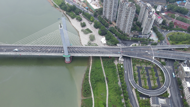城市航拍湖南益阳九洲大桥 