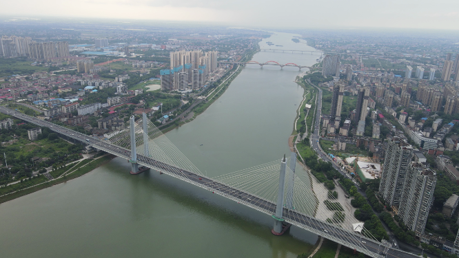 城市航拍湖南益阳九洲大桥 