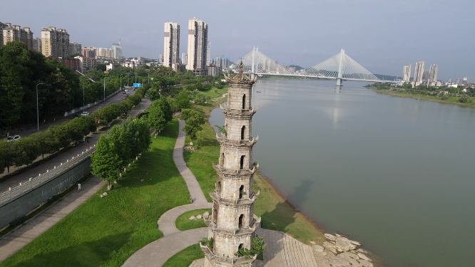 城市航拍湖南益阳古塔 