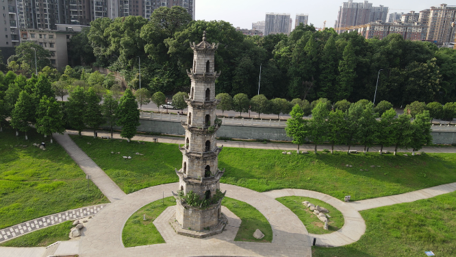 城市航拍湖南益阳古塔 