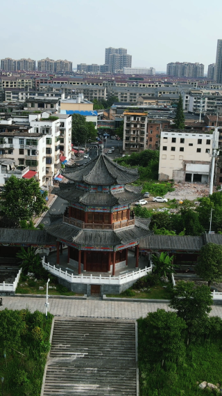 城市航拍湖南益阳文昌阁古建筑