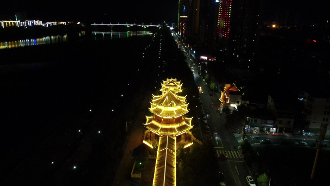 城市航拍湖南益阳文昌阁夜景